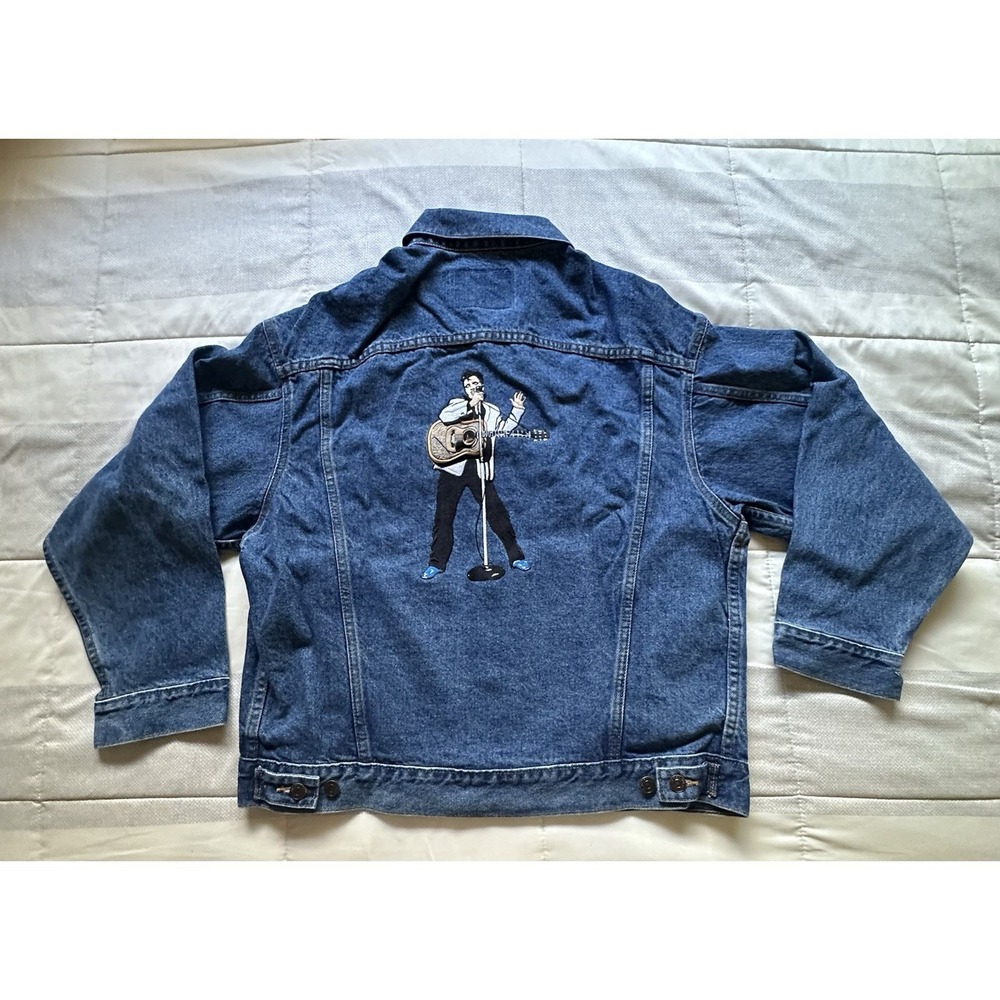 Vintage women's Elvis Presley Denim Embroidered Blue Jacket TRAVAUX‎